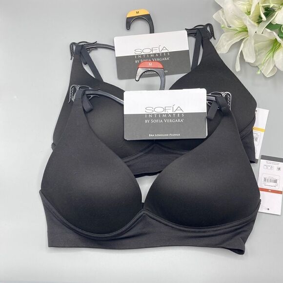 Women's Sofia Vergara Intimates Longline Seamless Black Plunge Bra 2-Pack Size M - Picture 1 of 4